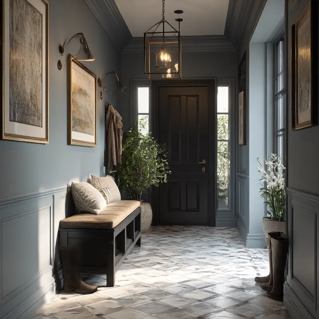 classic muted blue entryway