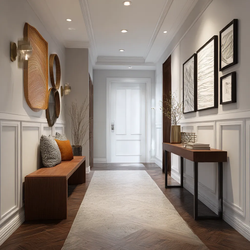 contemporary warm wood hallway