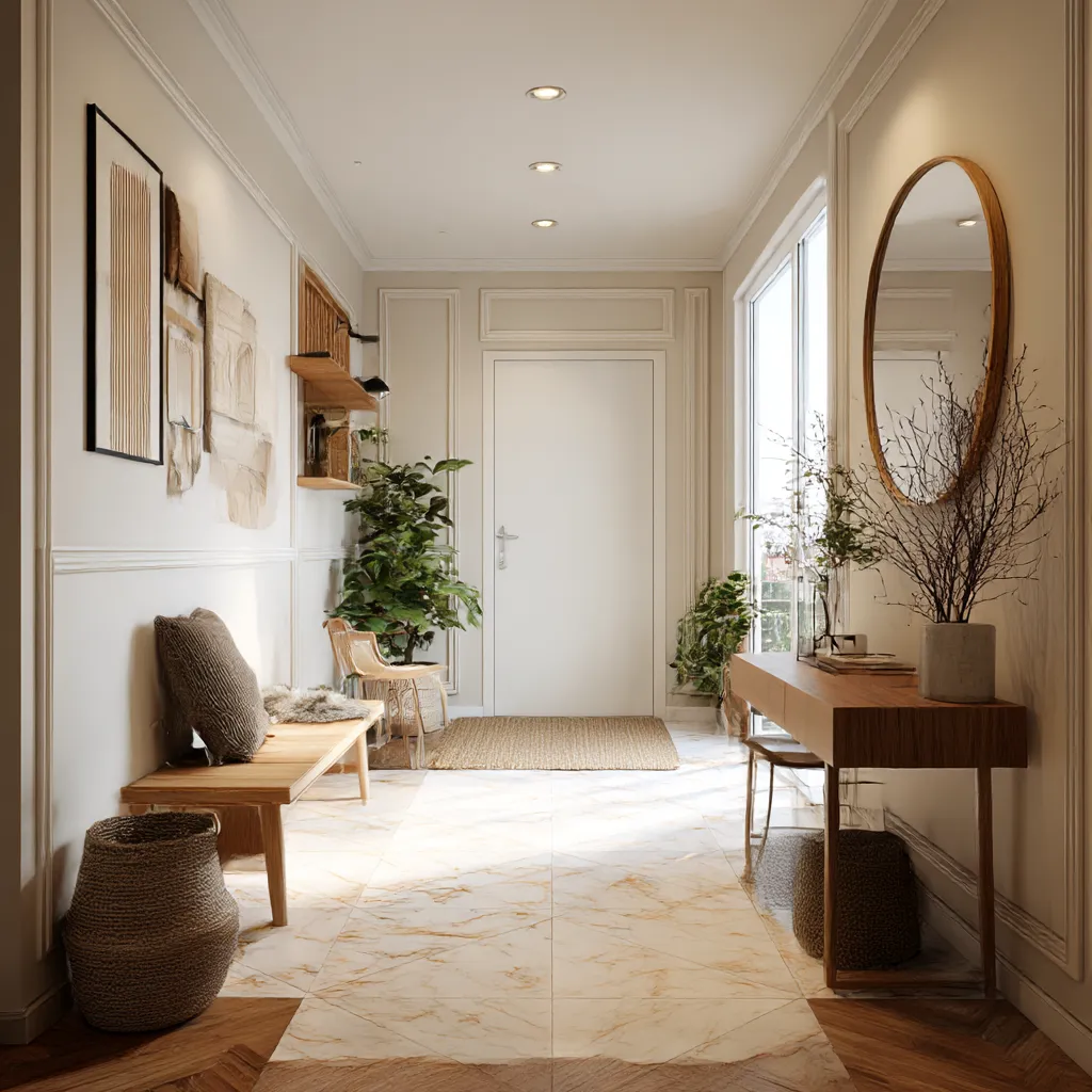 soft neutral marble entryway