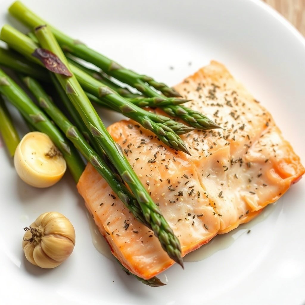 baked salmon with asparagus and garlic