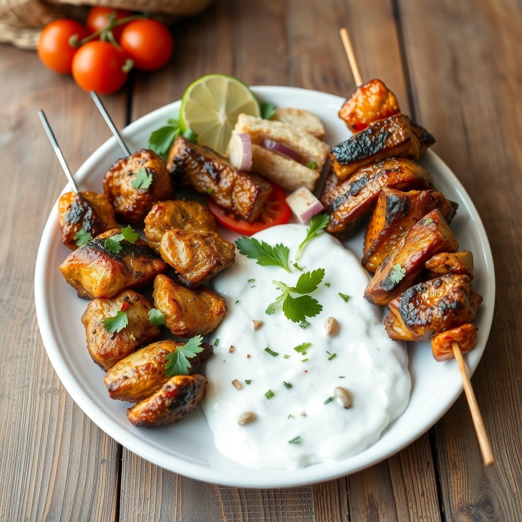 beef or chicken kebab with raita