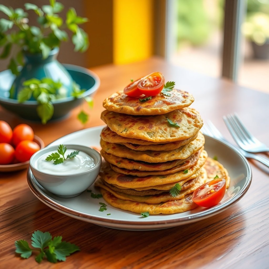 besan chilla gram flour pancake with yogurt dip
