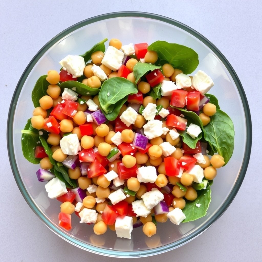 chickpea salad with feta and spinach