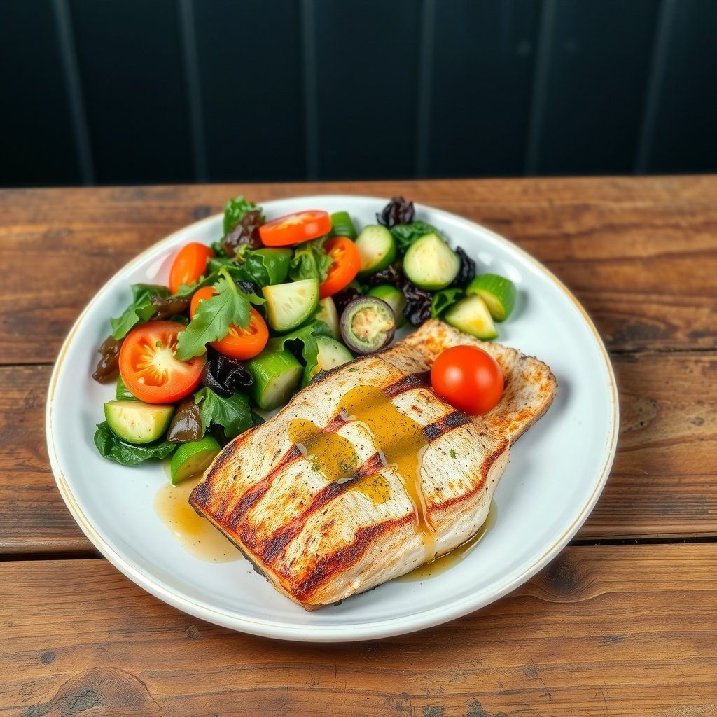 grilled fish with salad