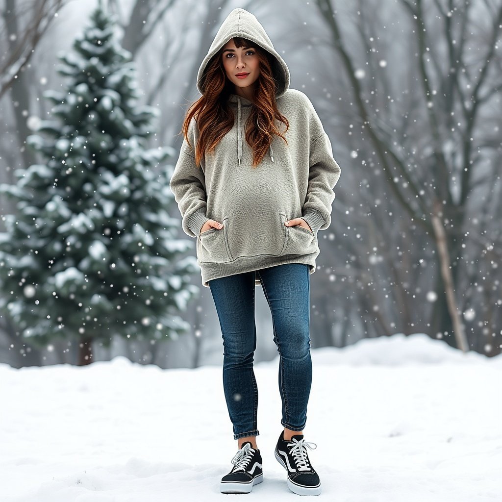 oversized hoodie maternity jeans sneakers