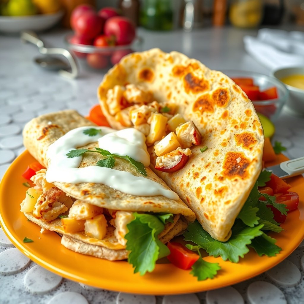 paratha roll light oil filled with leftover chicke