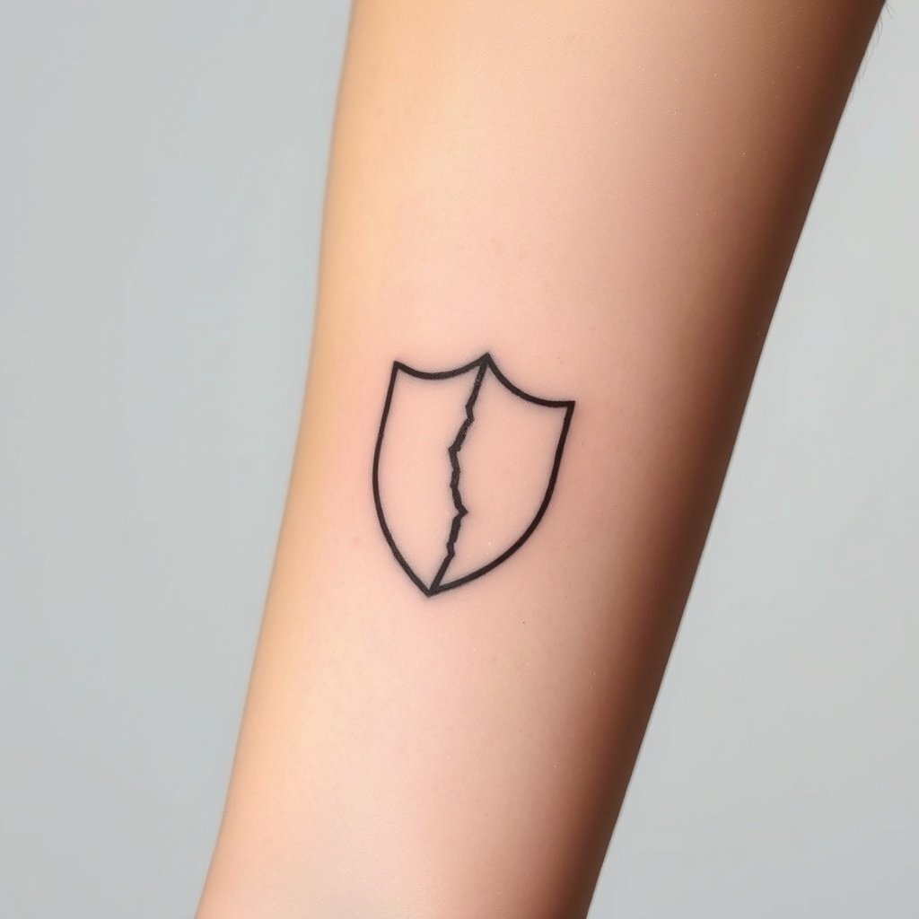 shield outline with a small crack