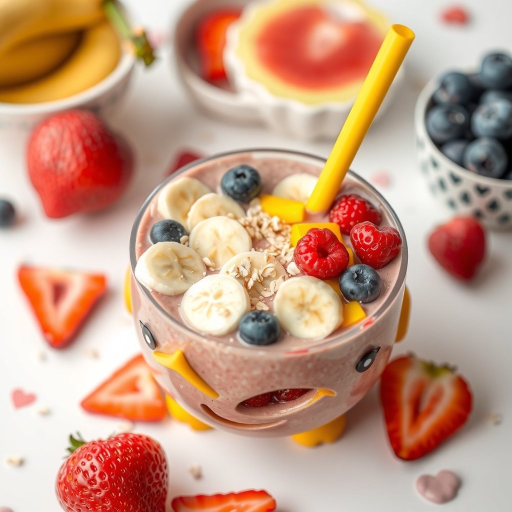 smoothie milk or yogurt banana mango or berries oa