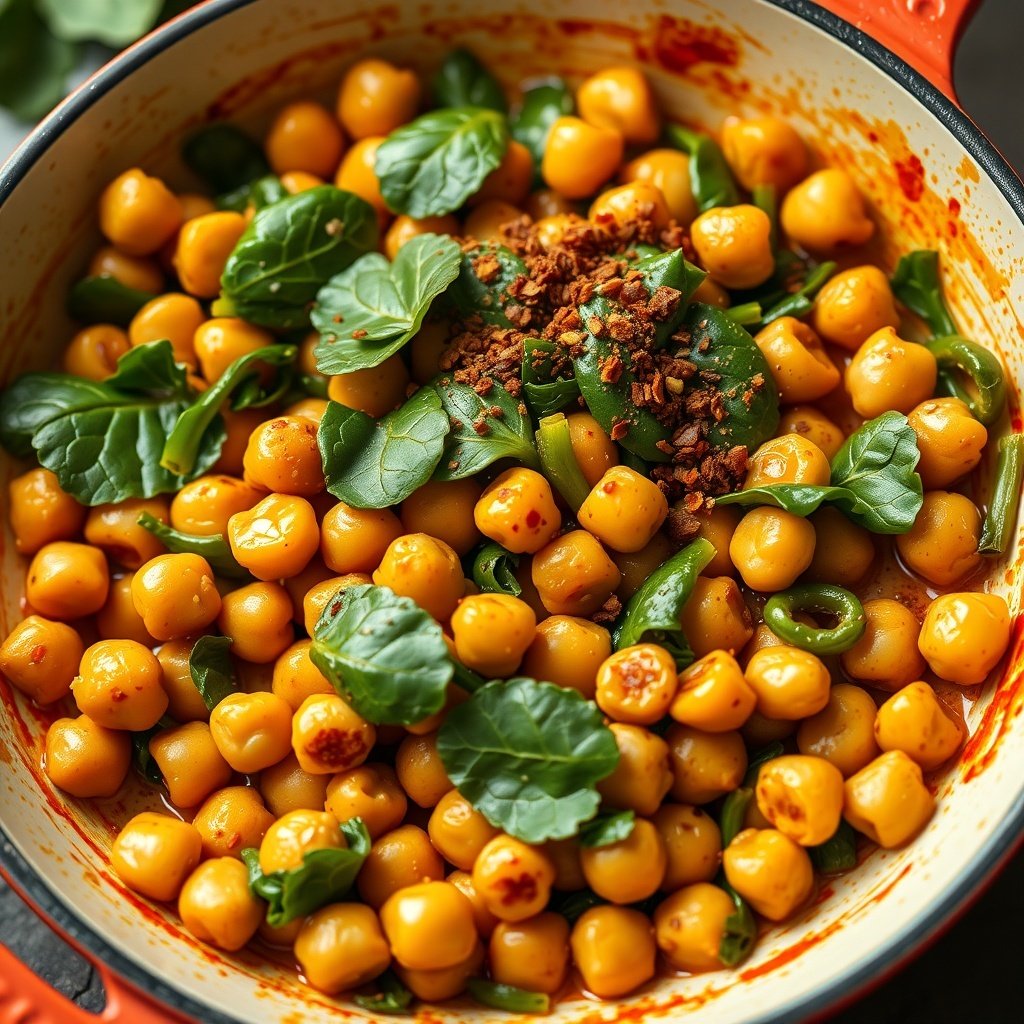 spicy chickpea and spinach stir fry