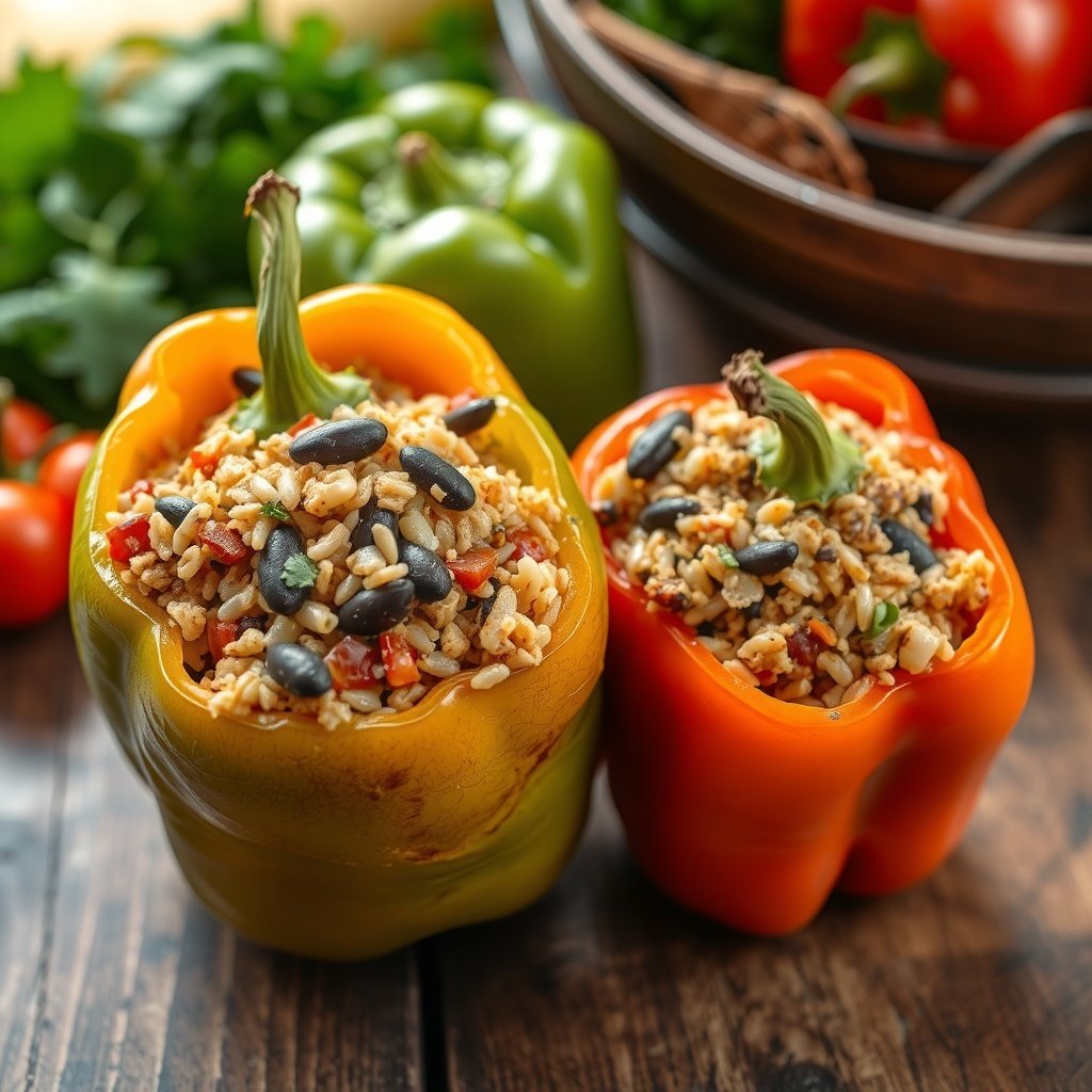stuffed bell peppers with brown rice and black bea
