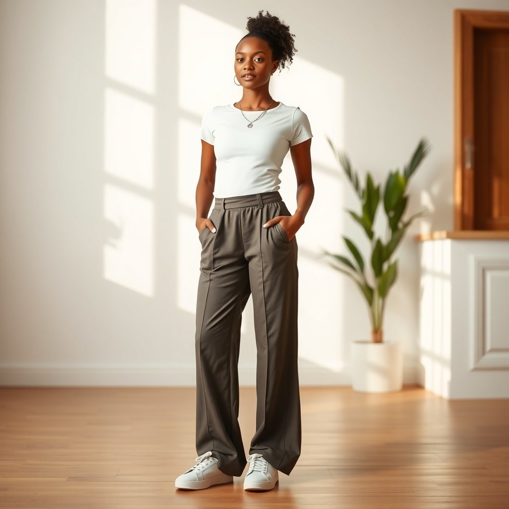 wide leg trousers with a stretchy waist fitted te