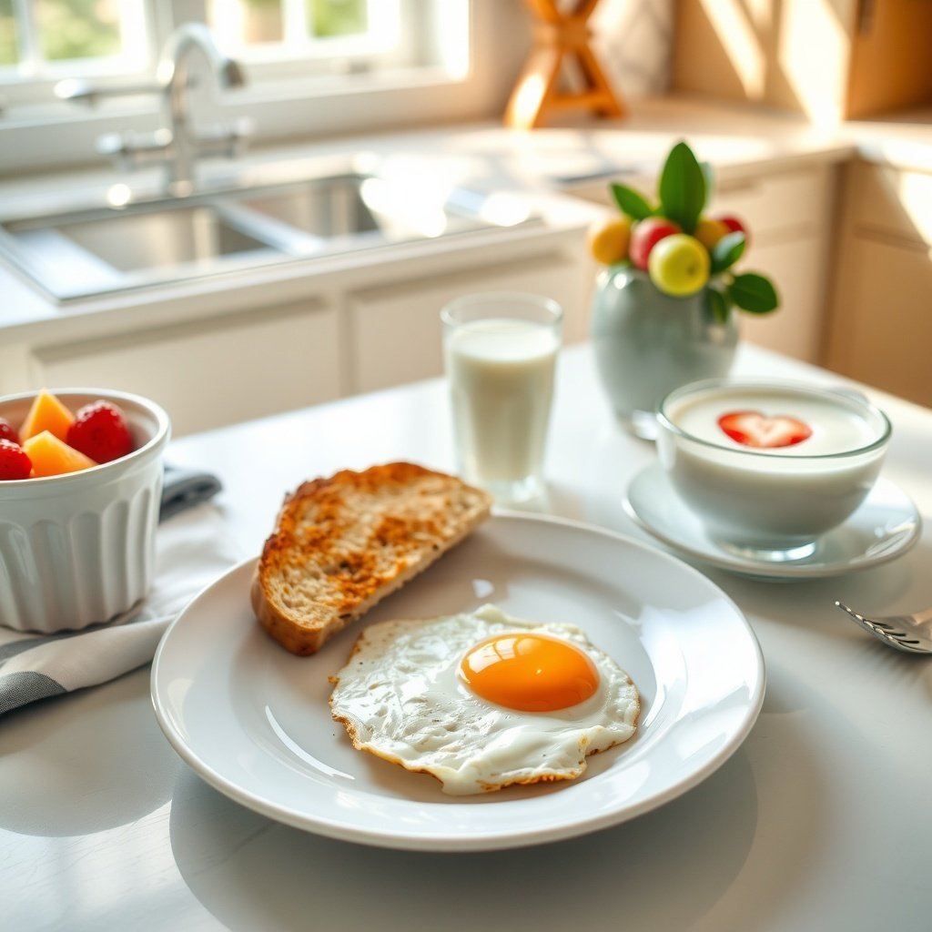 light breakfast egg toast yogurt or milk and fruit