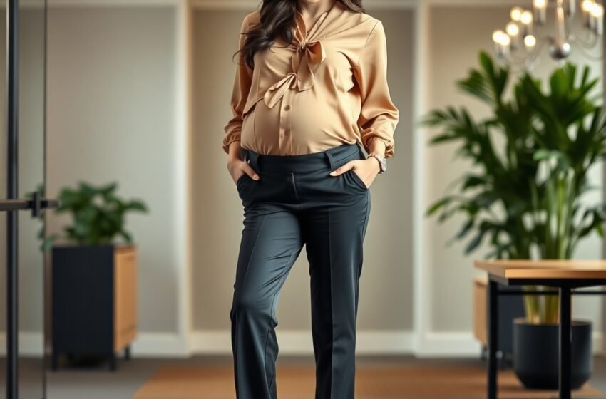 maternity trousers and a tucked blouse