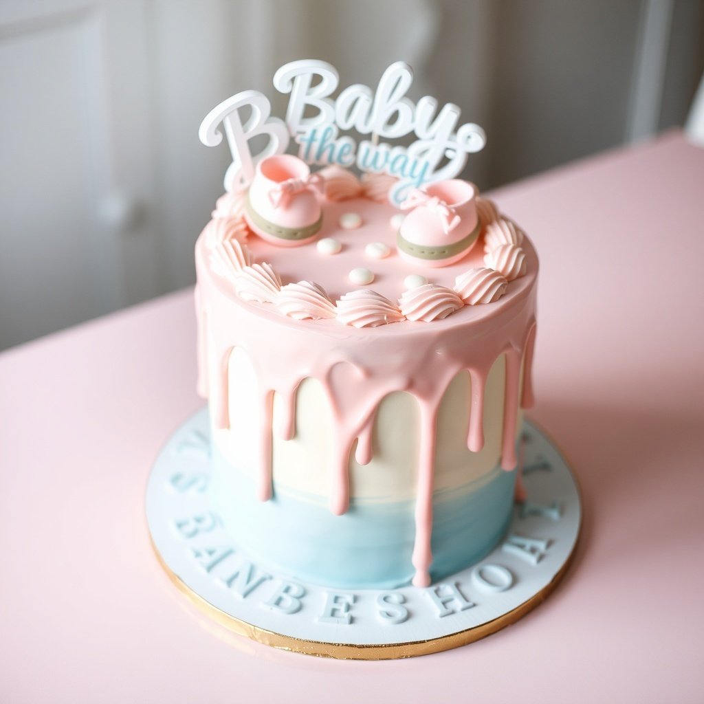 pink and blue drip cake