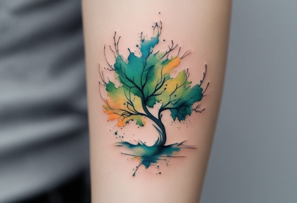 Watercolor Tree Tattoo A Flowing Symbol of Change and Renewal