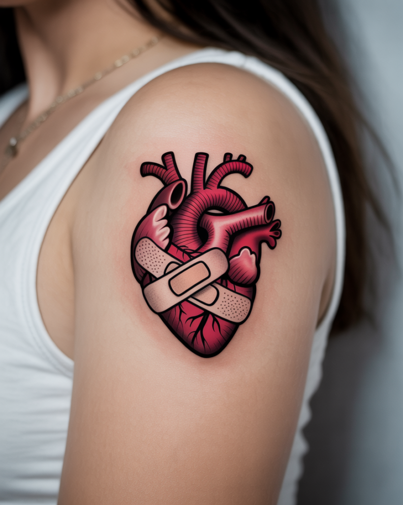Heart With Bandage Tattoo