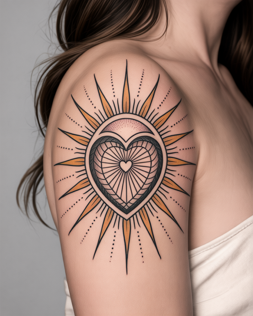 Heart With Sun Rays Tattoo