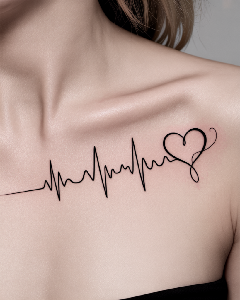 Heartbeat Line With Heart Tattoo