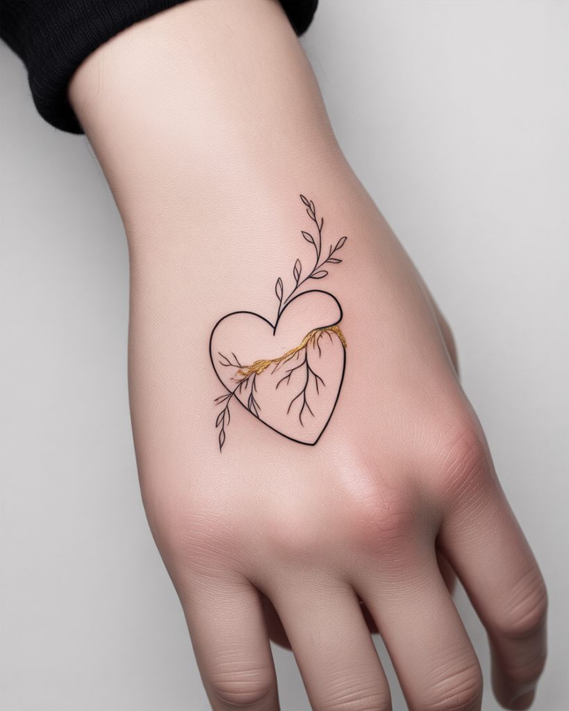 Small Fine Line Healing Heart Tattoo