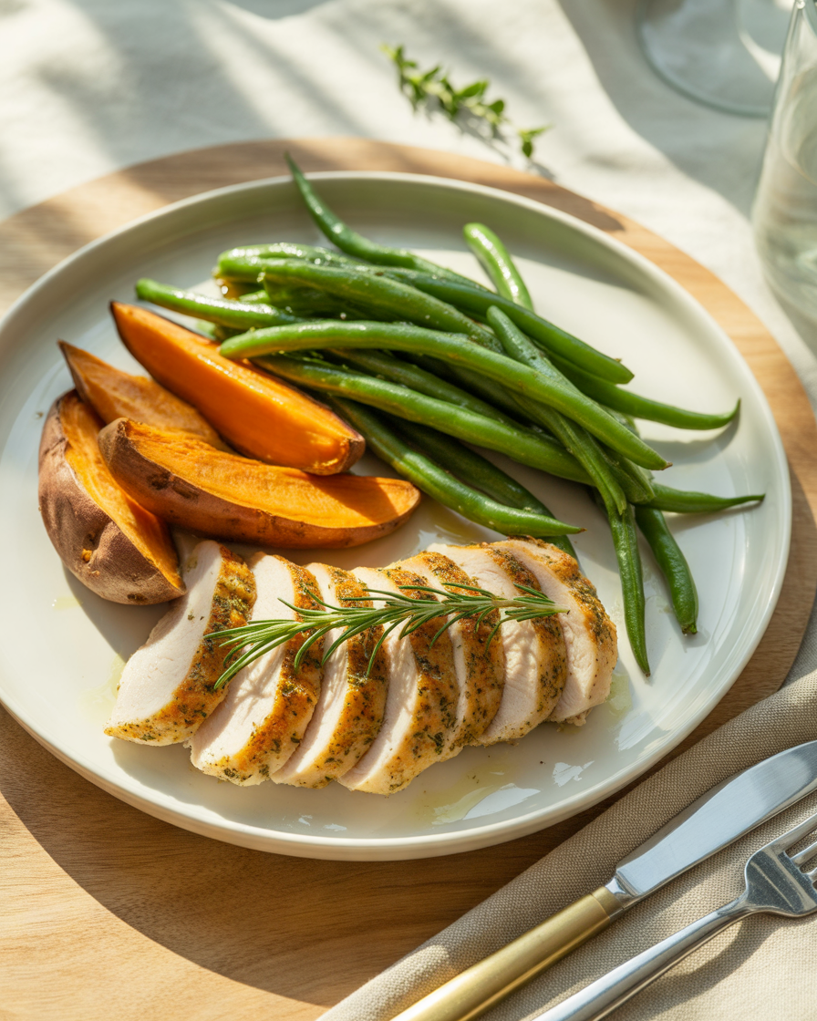 Baked-Chicken-Breast-With-Sweet-Potato-and-Green-Beans