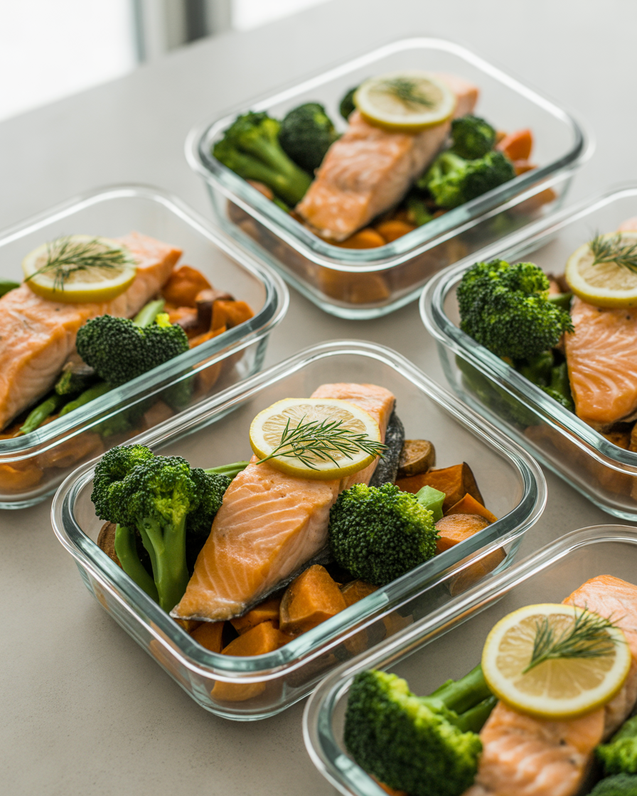 Baked-Salmon-With-Sweet-Potatoes-and-Broccoli