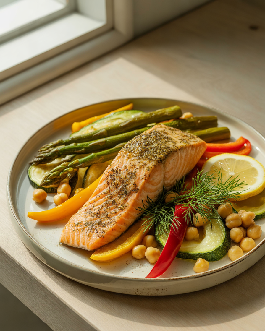 Baked-Salmon-with-Chickpeas-and-Roasted-Vegetables-–-A-Heart-Friendly-Dinner