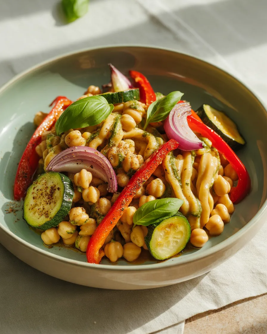 Chickpea-Pasta-With-Roasted-Vegetables-and-Basil-Pesto
