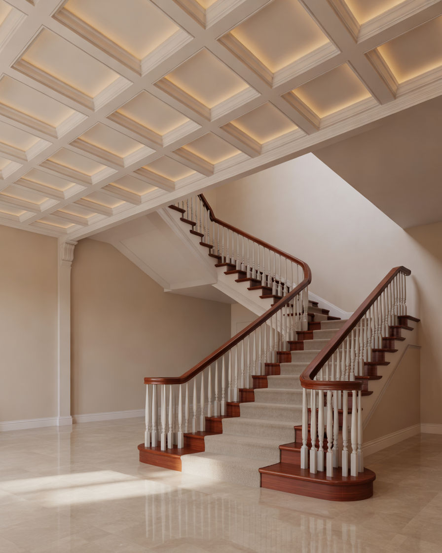 Coffered-Ceiling-for-a-Luxurious-Staircase