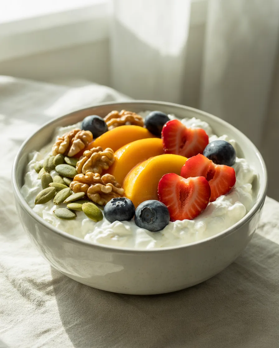 Cottage-Cheese-With-Fresh-Fruit-and-Nuts
