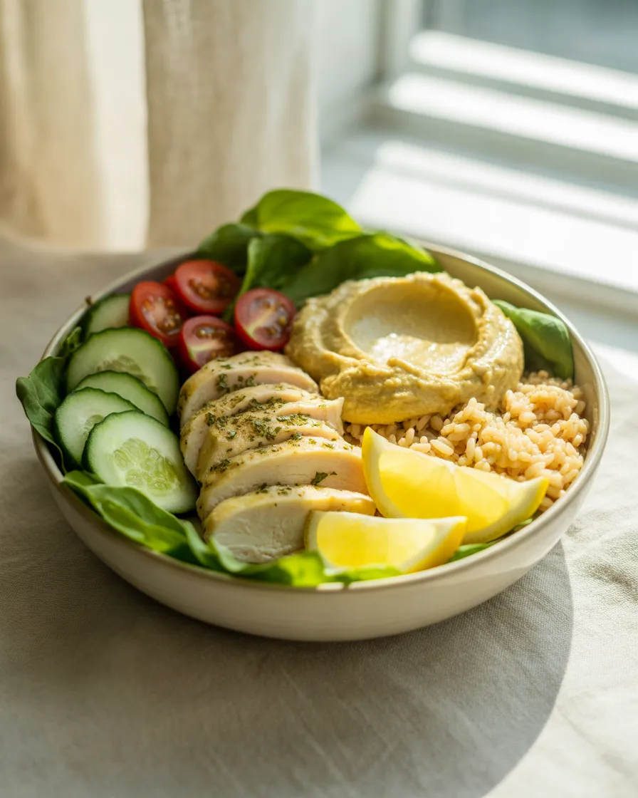 Greek-Inspired-Chicken-and-Hummus-Bowls