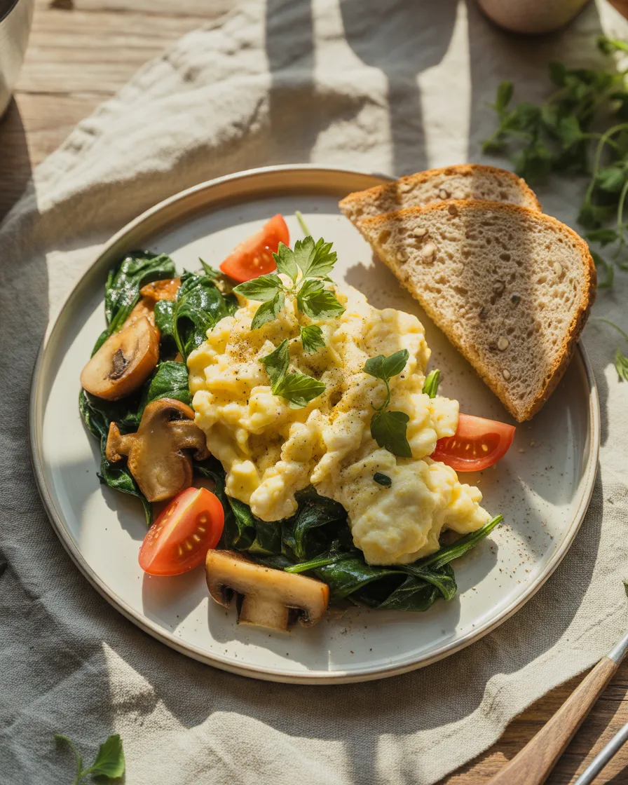 Spinach-Tomato-and-Mushroom-Scrambled-Eggs