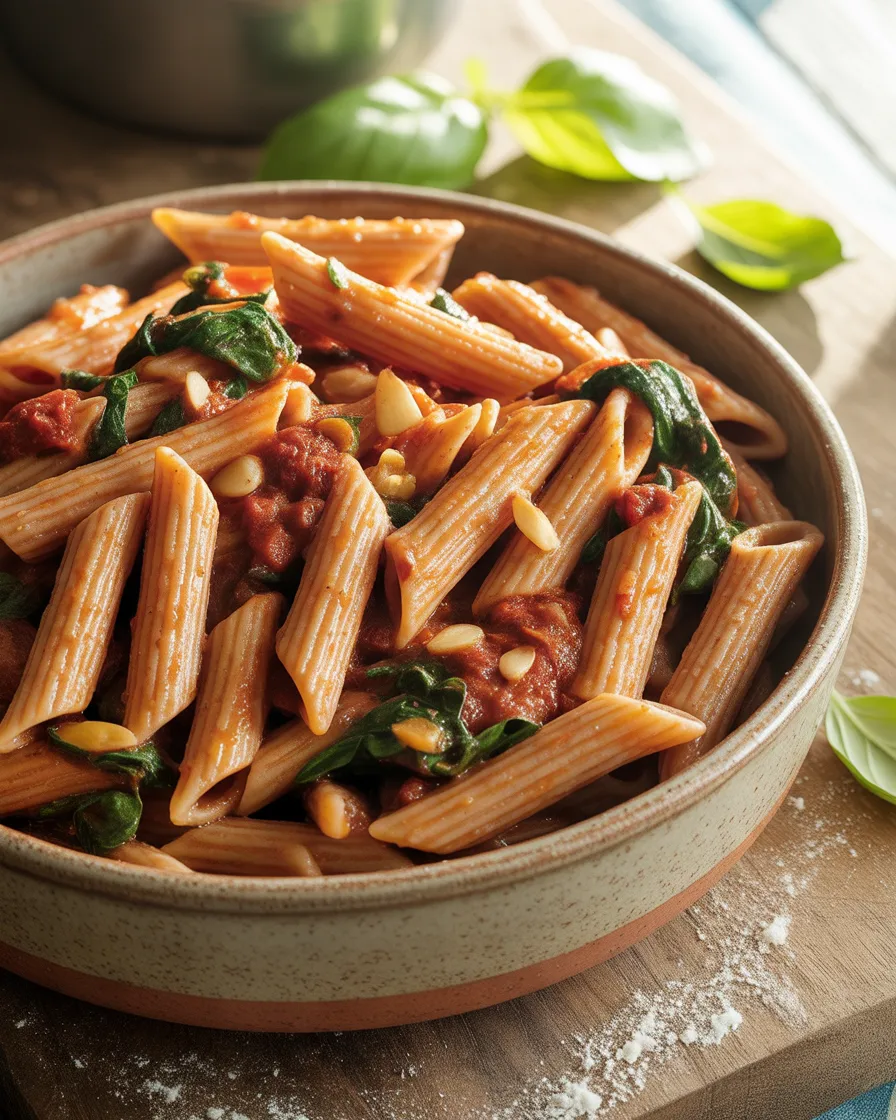 Tomato-and-Red-Lentil-Pasta-With-Spinach