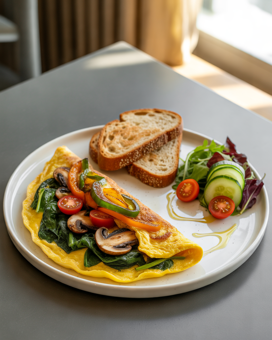 Vegetable-Omelet-With-Whole-Grain-Toast-and-Salad
