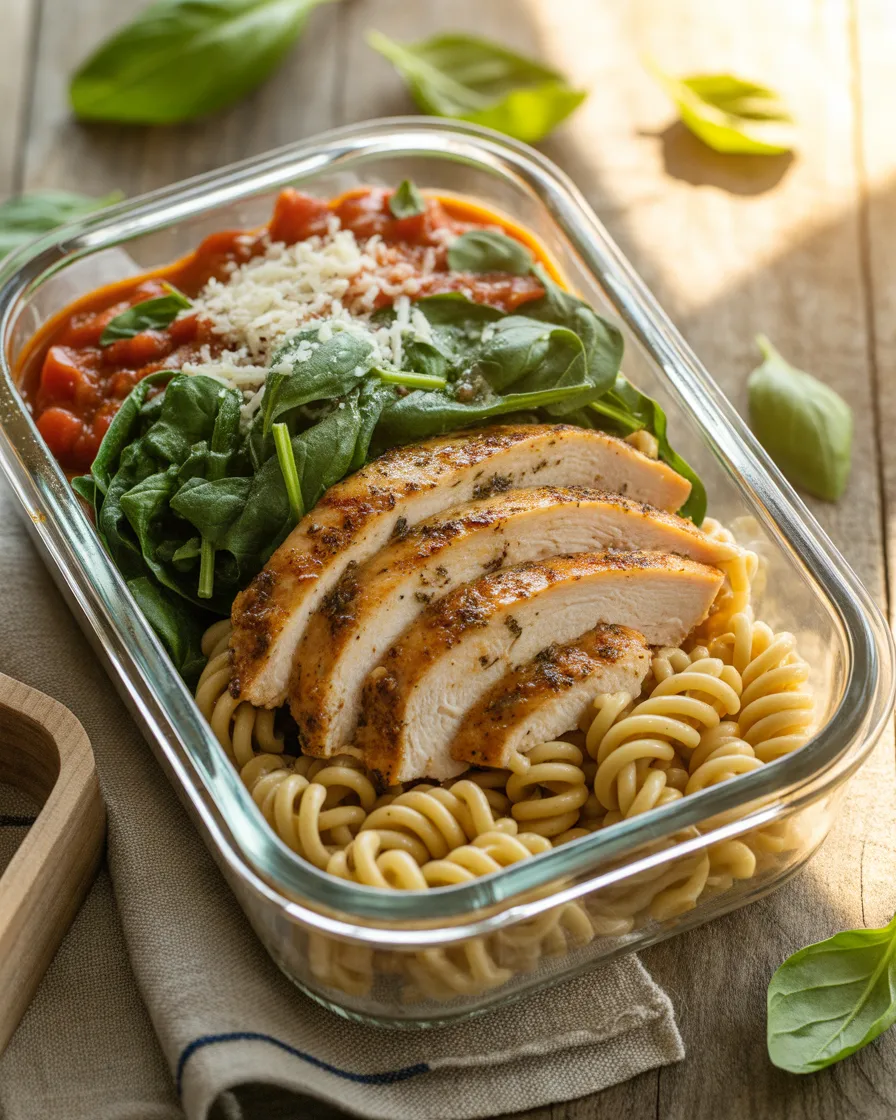 Whole-Wheat-Pasta-with-Chicken-Spinach-and-Tomato-Sauce